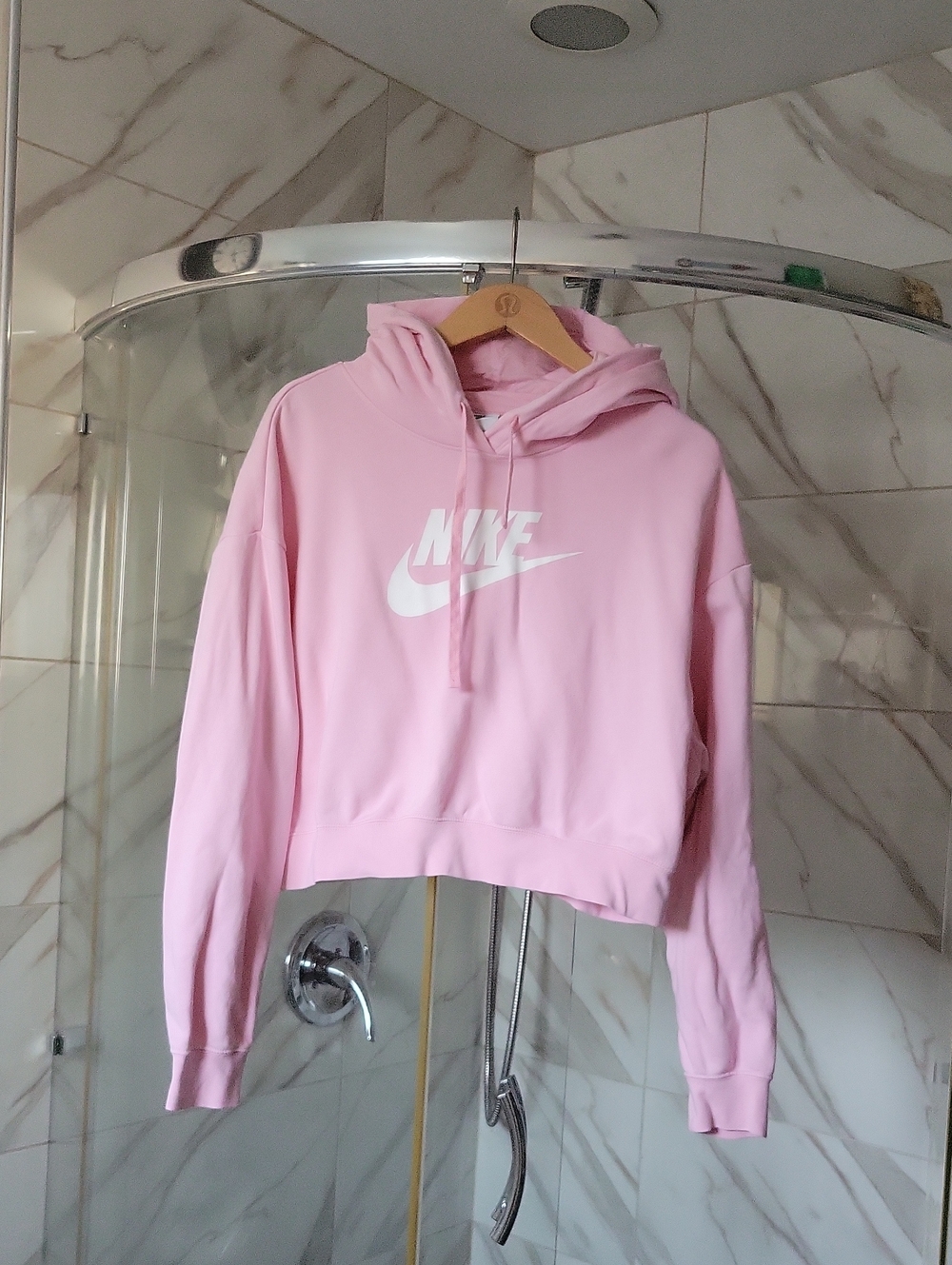 Nike Light Pink Cropped Hoodie with White Swoosh - Picture 2 of 9